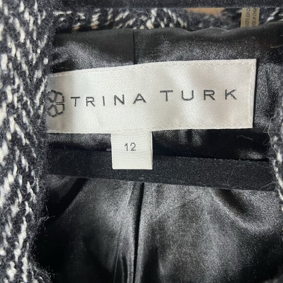 TRINA TURK WOOL BLEND button FRONT HERRINGBONE JACKET SIZE 12 MODERN Hooded Belt - Picture 7 of 11